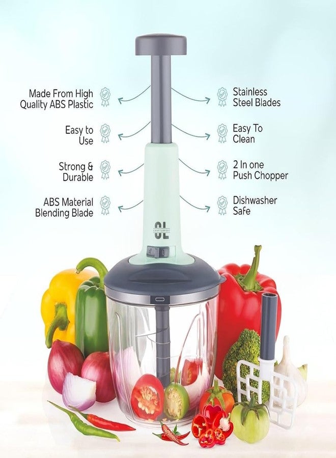Craftlayout قطاعة خضراوات يدوية بلاستيكية من كرافتلايوت مزودة بثلاث شفرات من الفولاذ المقاوم للصدأ، مثالية للمطبخ، لتقطيع الفواكه والمكسرات والبصل والجزر، بالإضافة إلى فرم اللحوم، وخلطها، وتجهيز الطعام، وتقطيع الخضار، وبشرها، وتحضير السلطات. سعة 1000 مل. - Image 3